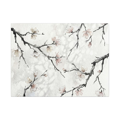 Cherry Blossom Canvas Art | Winter Japandi Watercolor Art Art Print