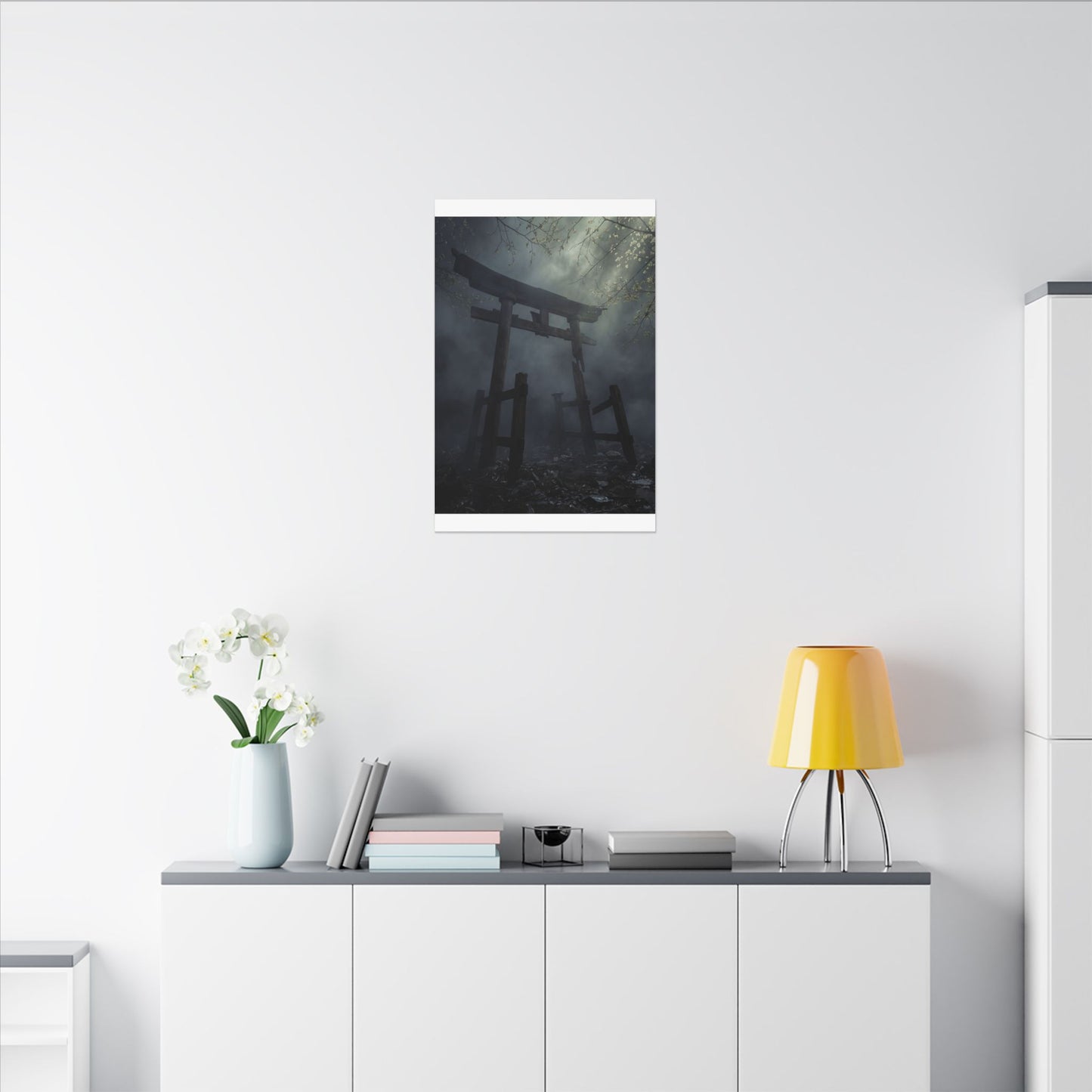 Dark Japandi Torii Gate in Dappled | Moody Minimal Canvas Art