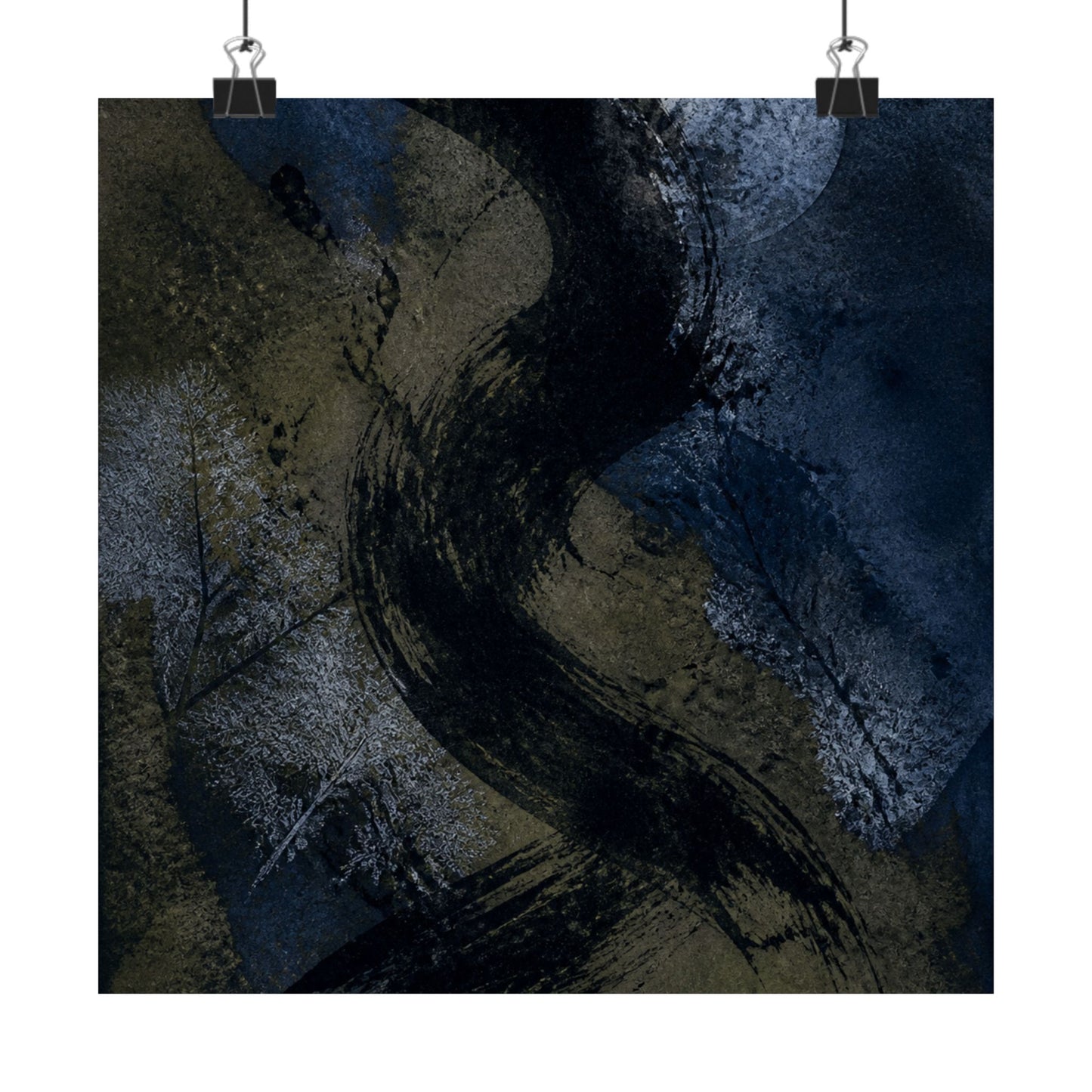 Ink Brushstroke Winter Wall Art Print | Dark Japandi Atmospheric Design