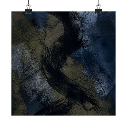 Ink Brushstroke Winter Wall Art Print | Dark Japandi Atmospheric Design