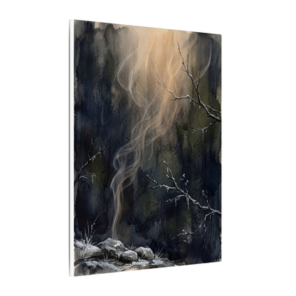 Incense Smoke Winter Canvas Art | Dark Japandi Moody Design