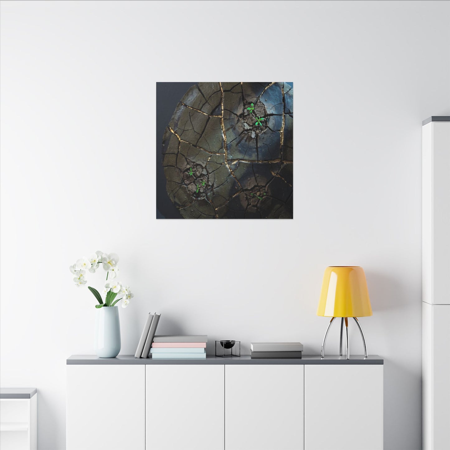 Dark Japandi Cracked Earth in Moonlight | Moody Minimal Canvas Art