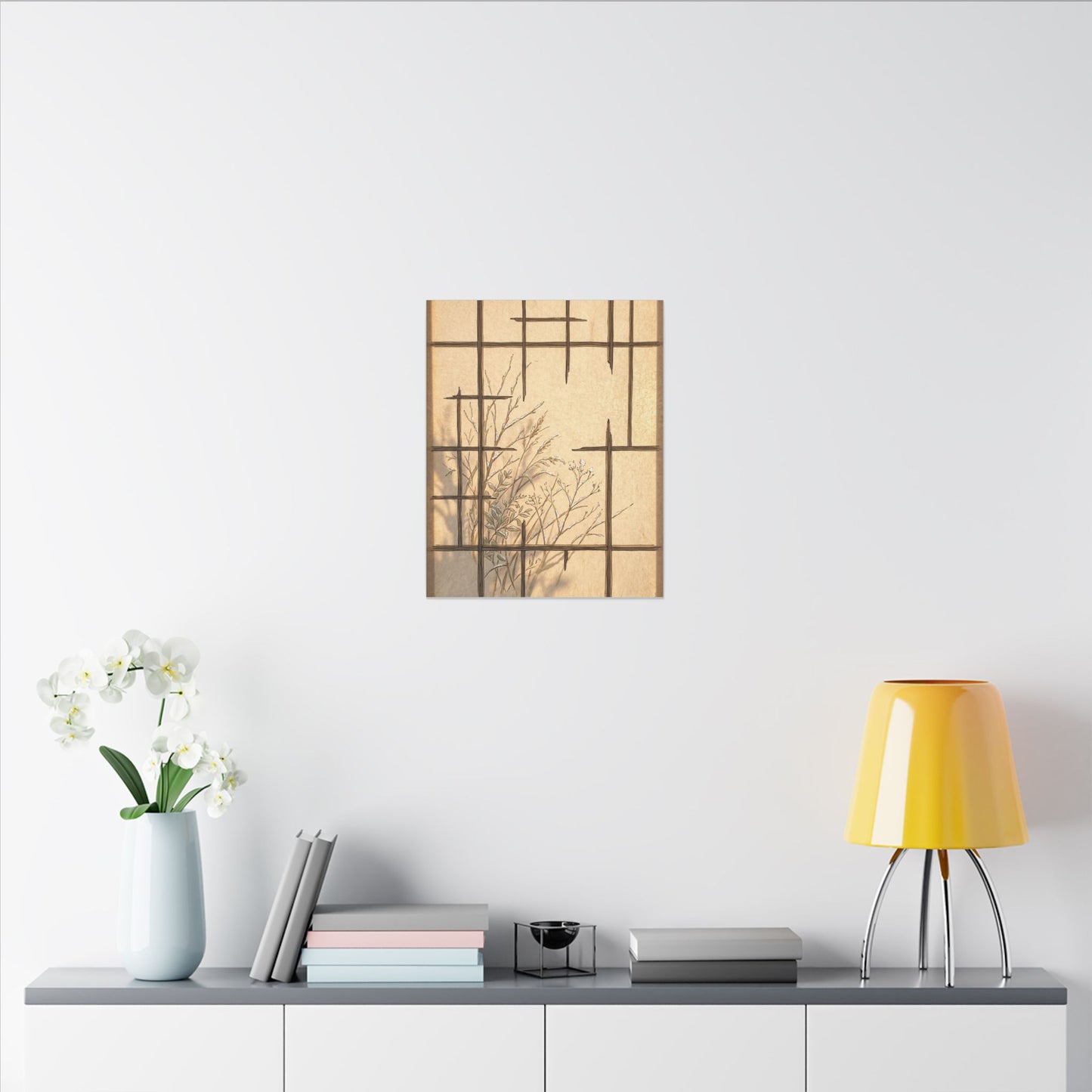 Shoji Screen Canvas Art | Winter Japandi Minimal Line Art