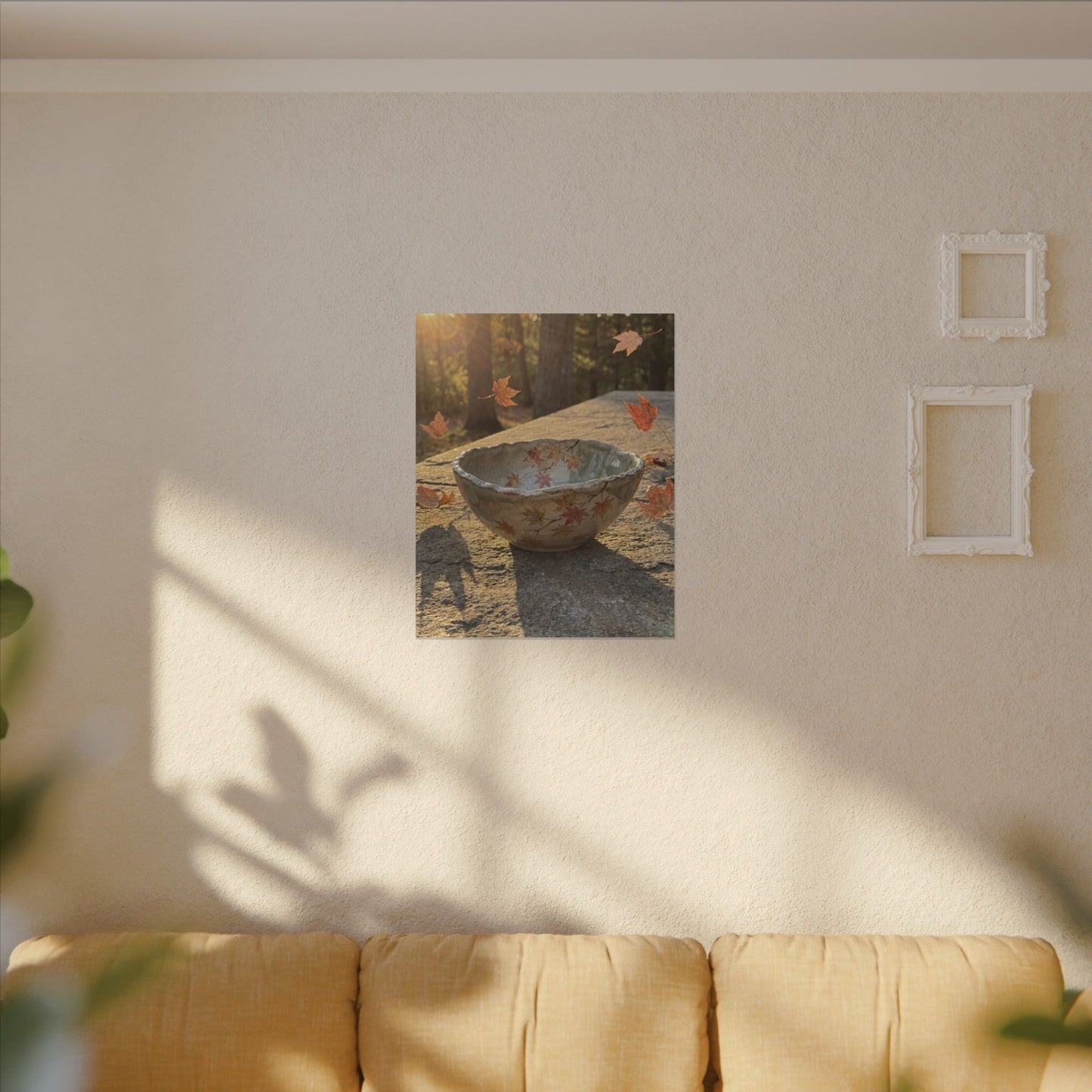 Japandi Ceramic Bowl in Golden Hour | Japanese Pattern Canvas Art