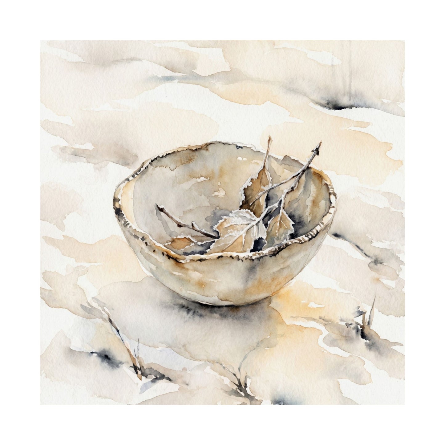 Fukinsei Ceramic Bowl Wall Art Print - Japandi Watercolor