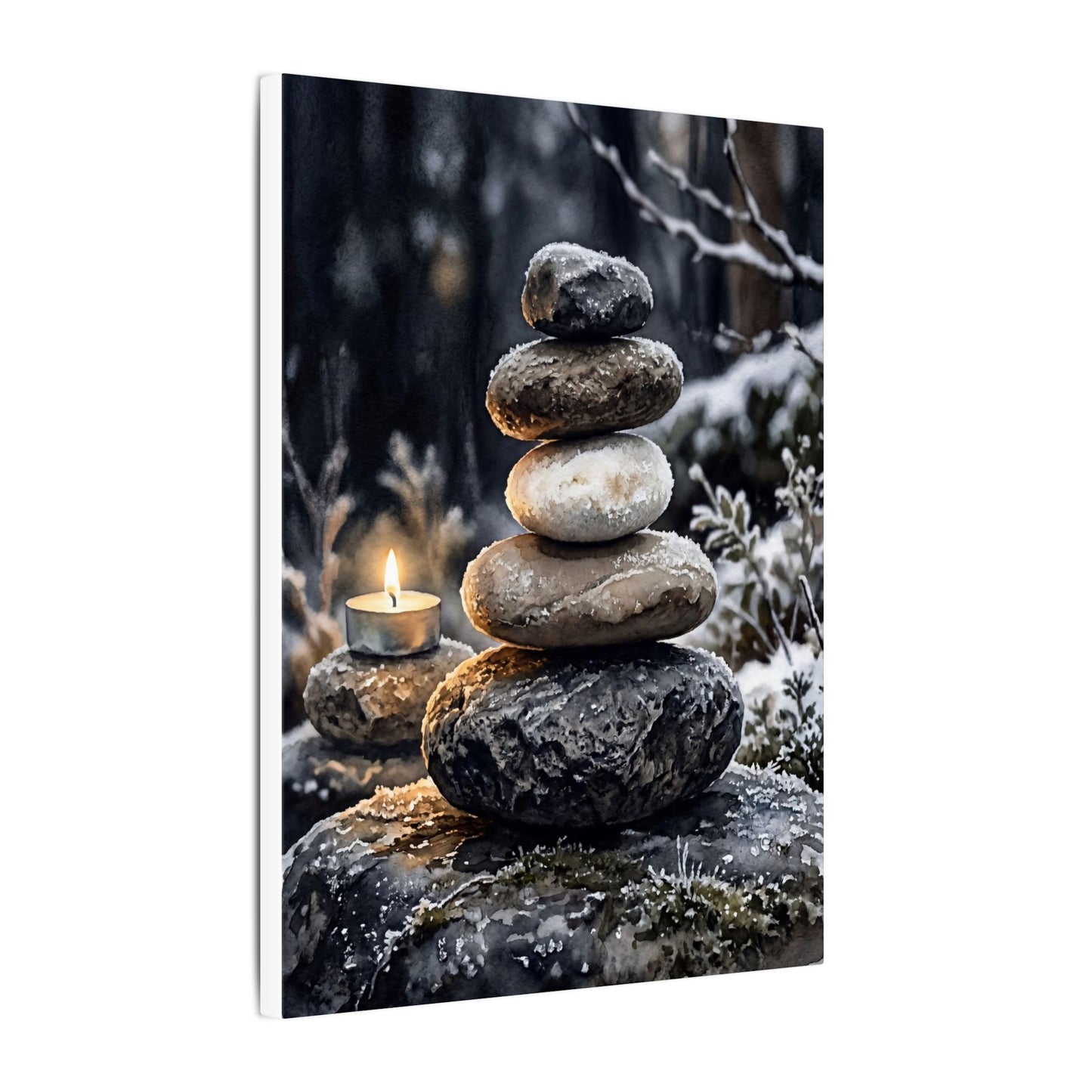 River Stones Canvas Art | Winter Japandi Watercolor Art