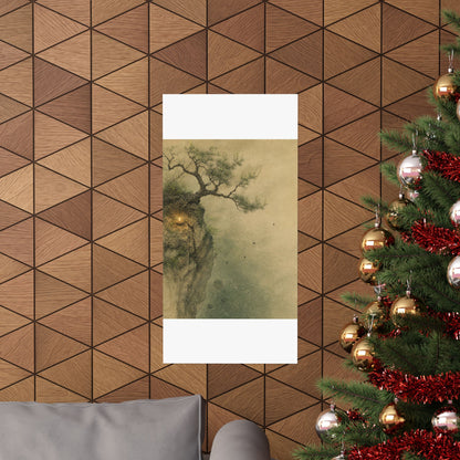 Japandi Pine Tree in Candlelight | Minimal Line Wall Art Print