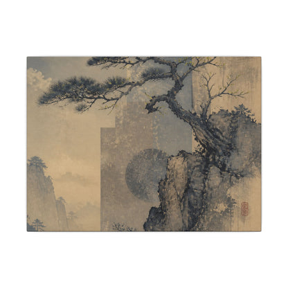 Japandi Pine Tree in Moonlight | Japanese Pattern Canvas Art