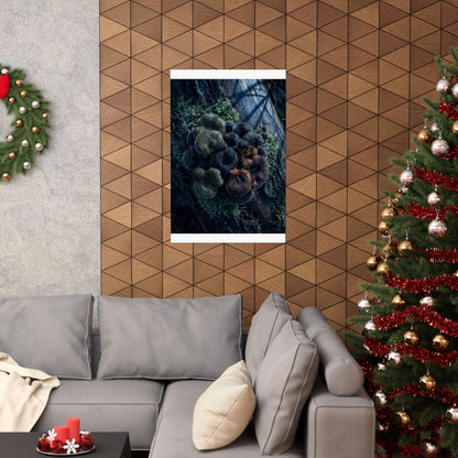Moonlight Wild Mushrooms Wall Art Print - Dark Japandi Shibui