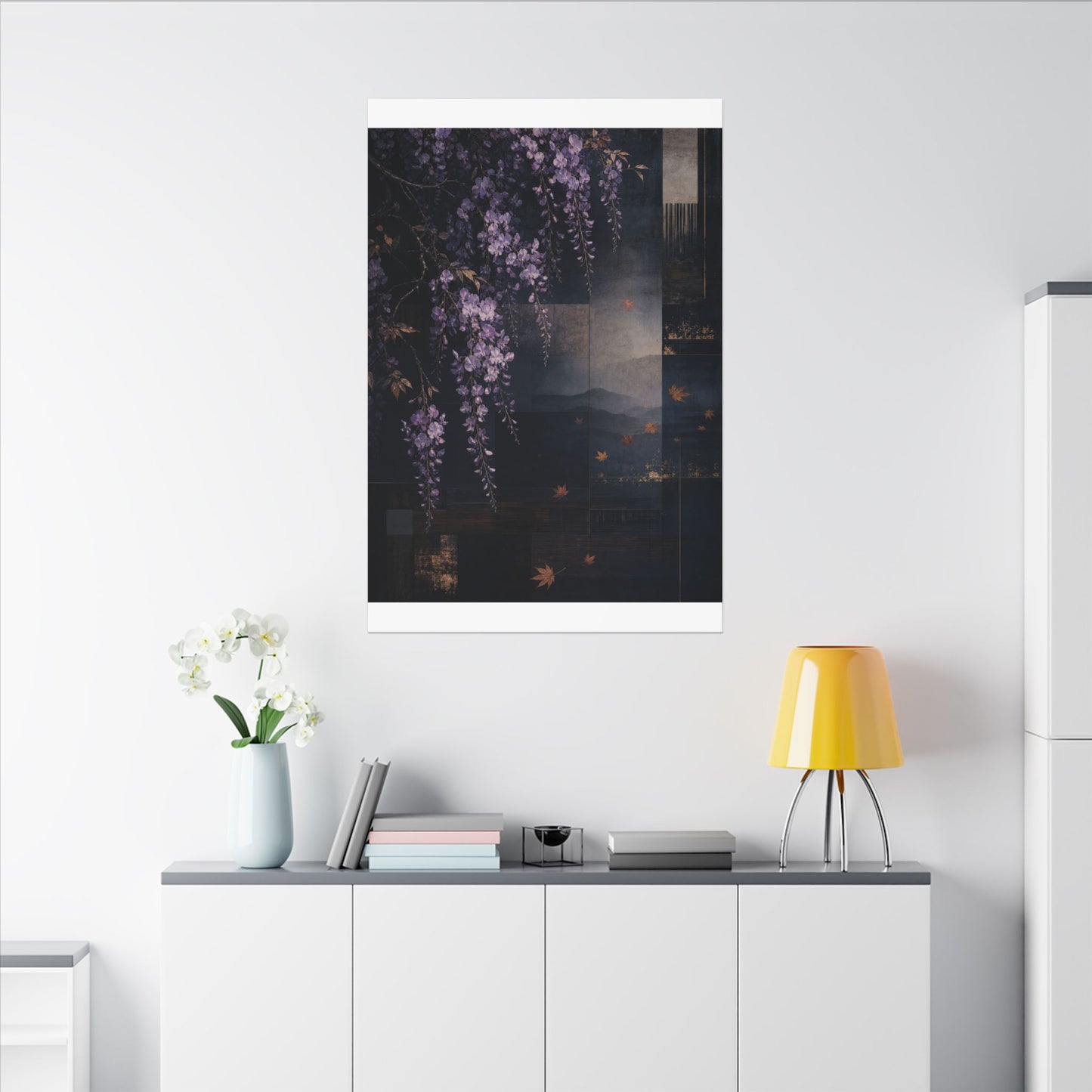 Dawn Wisteria Canvas Art - Dark Japandi Fukinsei