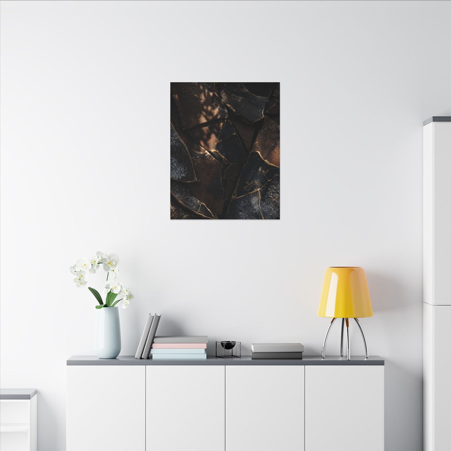 Fukinsei Broken Pottery Canvas Art - Dark Japandi Dark Texture
