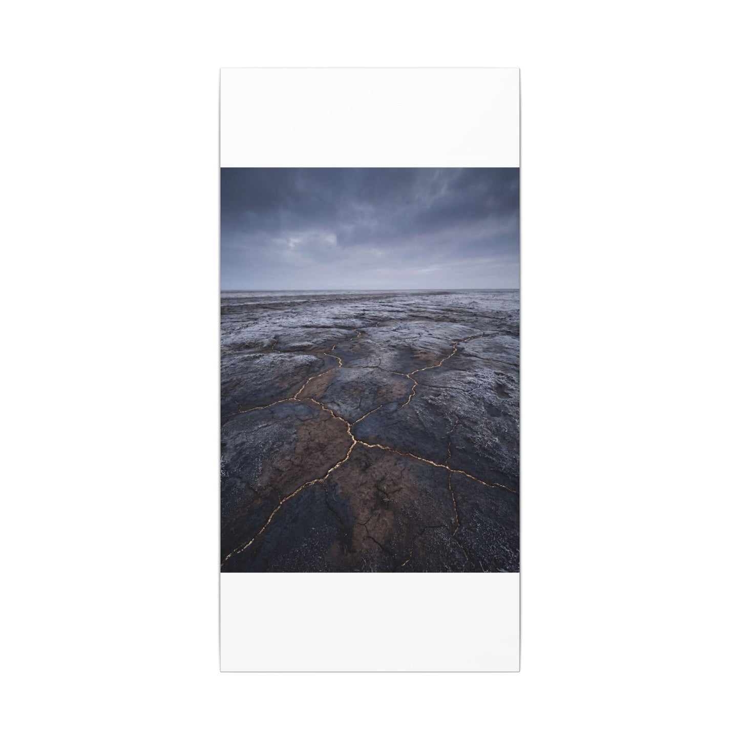 Dark Japandi Cracked Earth in Overcast | Dark Texture Canvas Art