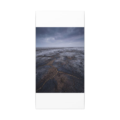 Dark Japandi Cracked Earth in Overcast | Dark Texture Canvas Art