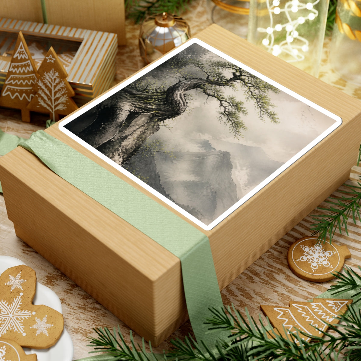 Warm Pine Tree Sticker - Watercolor Japandi