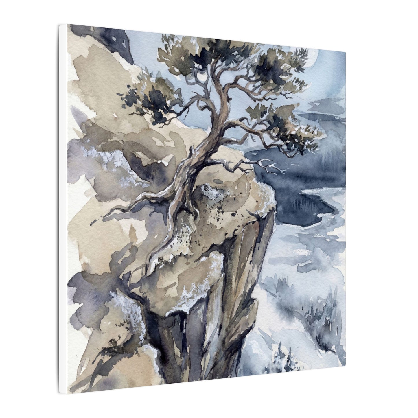 Pine Tree Canvas Art | Winter Japandi Watercolor Art