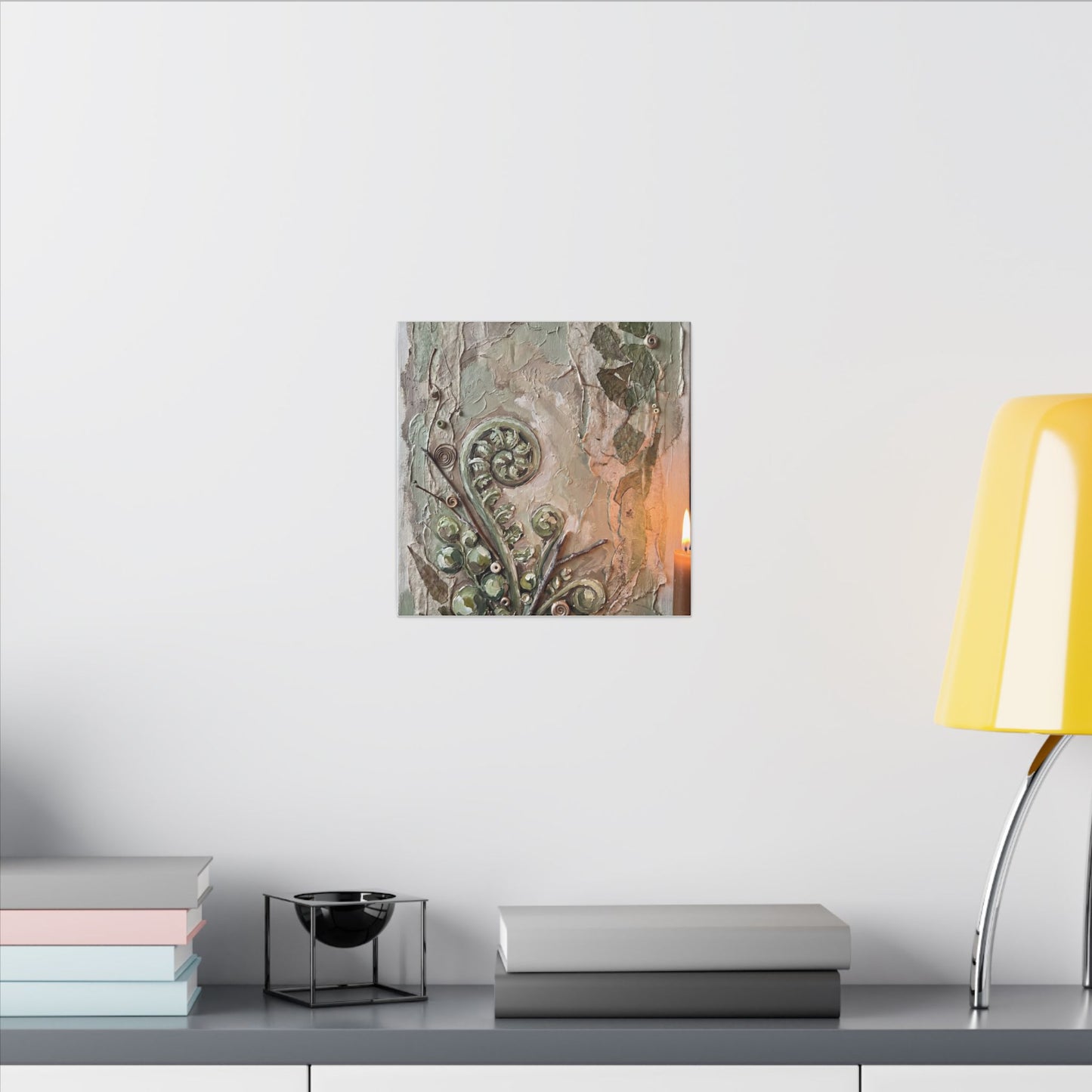 Japandi Fern Unfurling in Candlelight | Texture Canvas Art