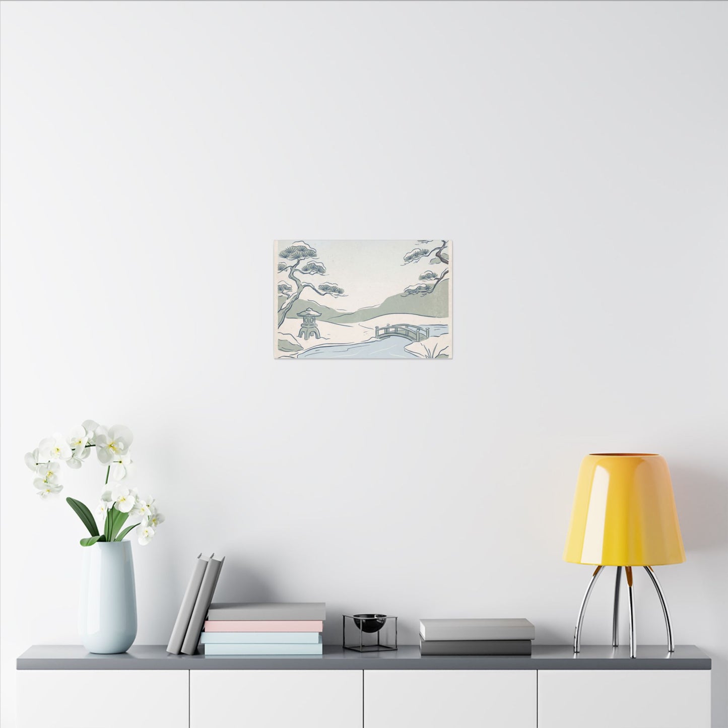 Japandi Moonlit Garden in Moonlight | Minimal Line Canvas Art