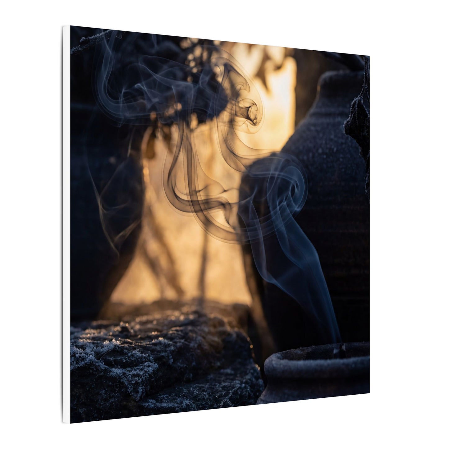 Incense Smoke Canvas Art | Winter Dark Japandi Shadow Zen Art