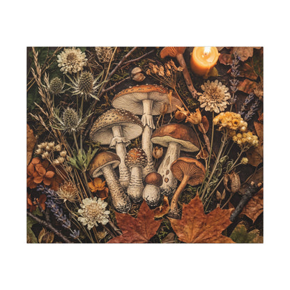 Autumn Dried Flowers Mushroom Illustration Canvas Art | Earthy Decor