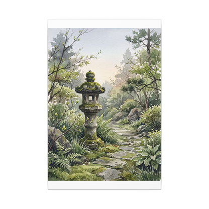 Neutral Stone Lantern Canvas Art - Watercolor Japandi