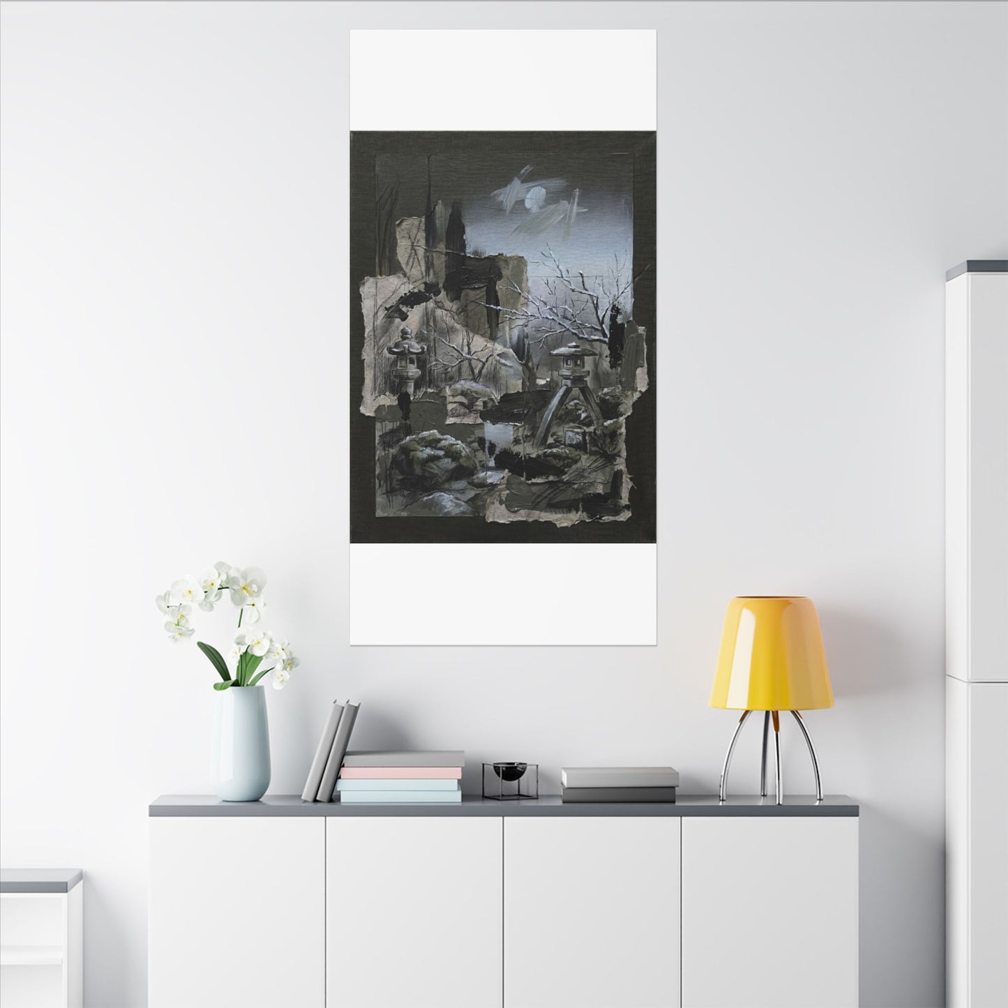 Winter Moonlit Garden Dark Texture Canvas Art | Moody Decor