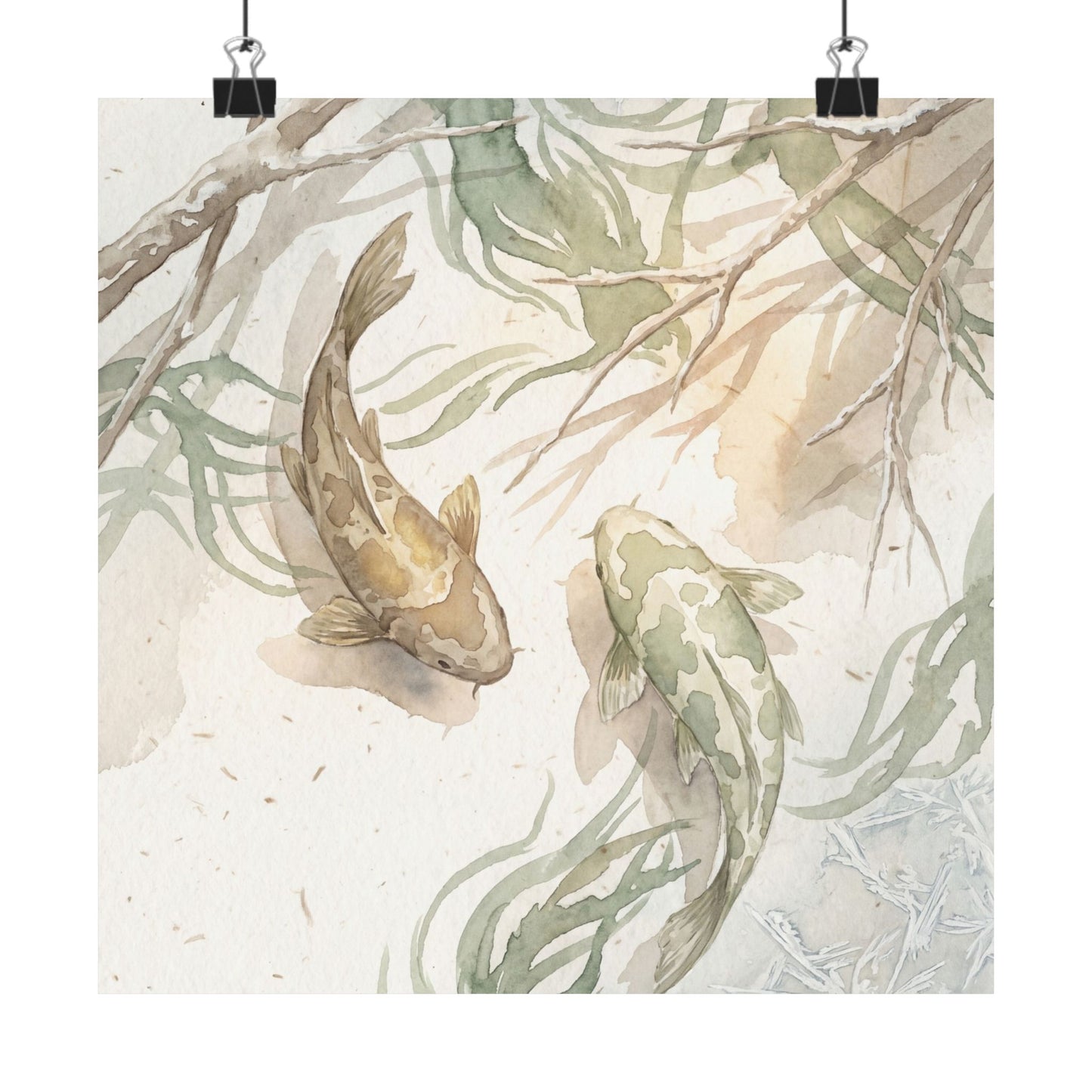 Koi Pond Wall Art Print | Winter Japandi Watercolor Art Art Print