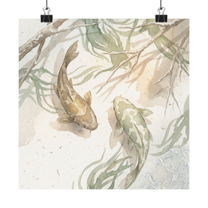 Koi Pond Wall Art Print | Winter Japandi Watercolor Art Art Print