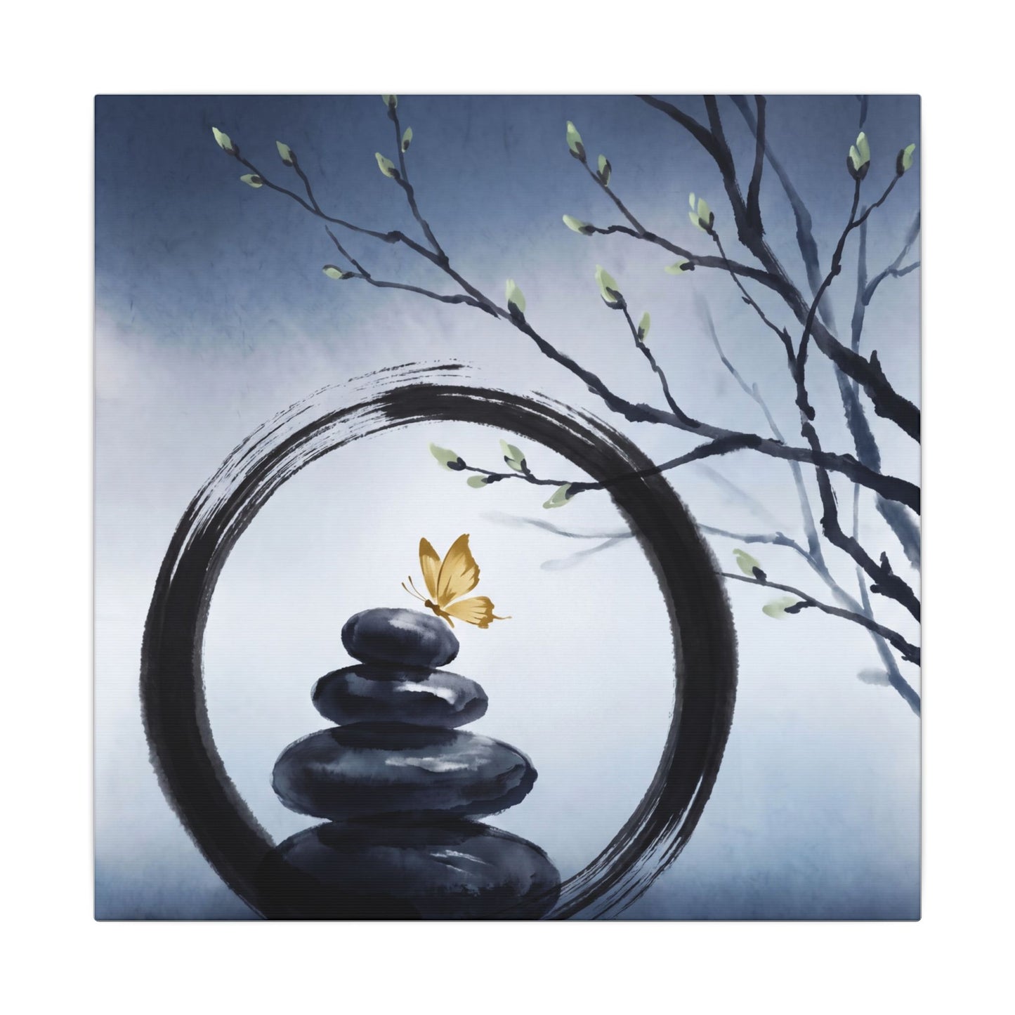 River Stones Spring Canvas Art | Zen Peaceful Design