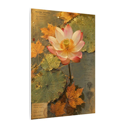 Autumn Lotus Flower Herbarium Canvas Art | Rustic Decor