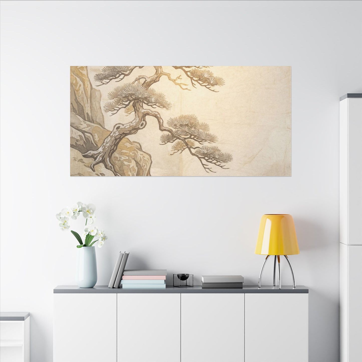 Winter Pine Tree Japanese Pattern Canvas Art | Elegant Decor