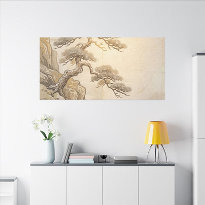 Winter Pine Tree Japanese Pattern Canvas Art | Elegant Decor
