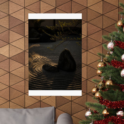 Golden Hour Rock Garden Wall Art Print - Dark Japandi Ma
