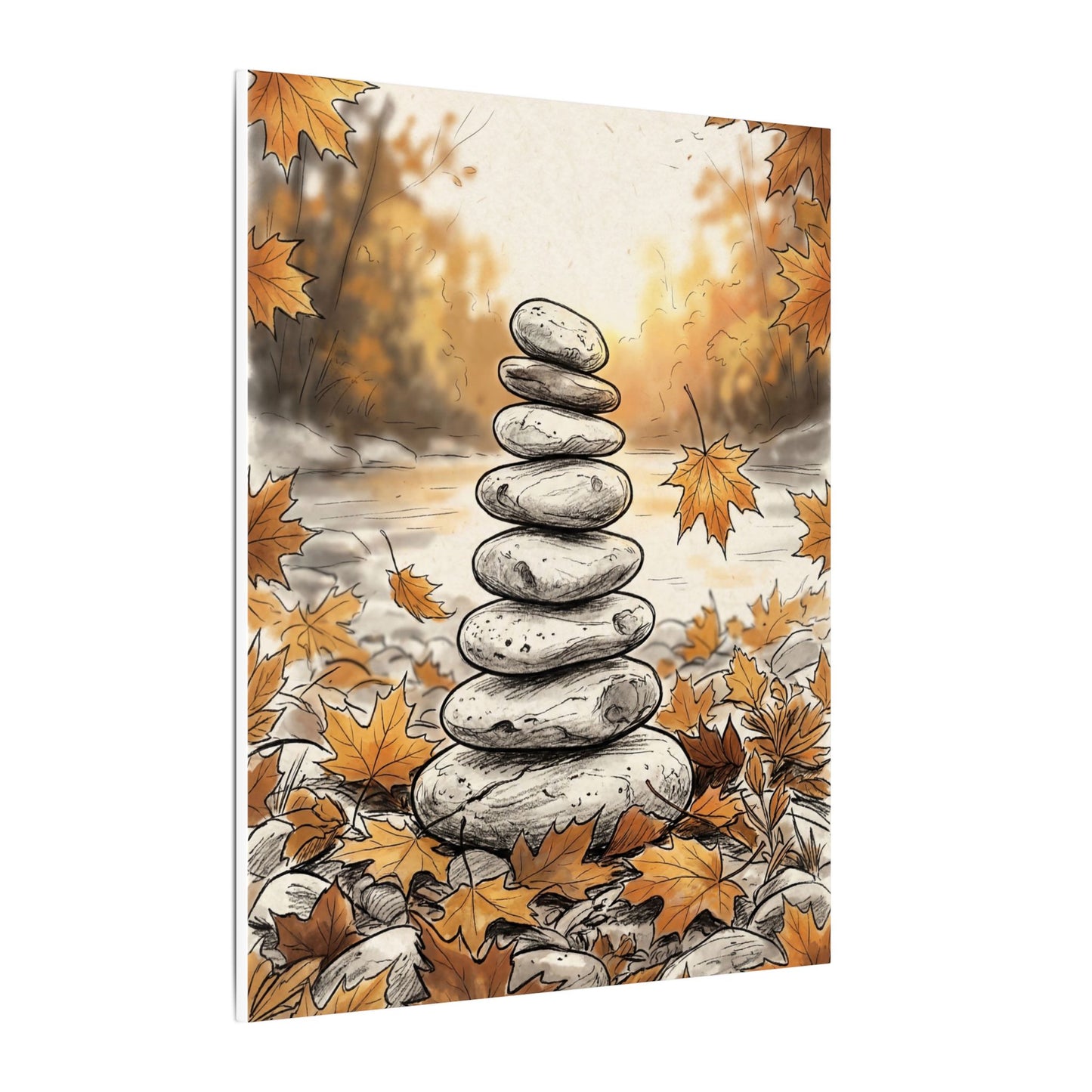 Earthy River Stones Canvas Art - Minimal Line Japandi