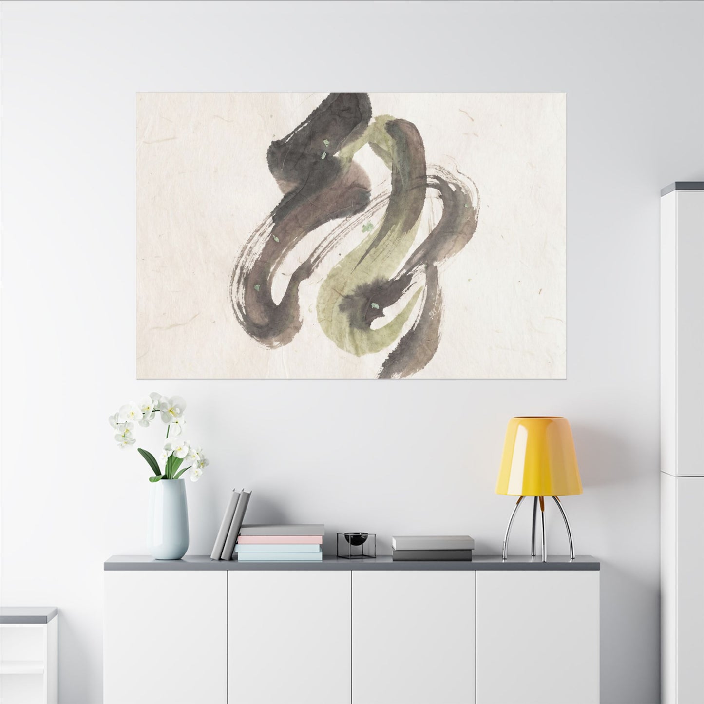Ink Brushstroke Canvas Art | Spring Japandi Japanese Pattern Art