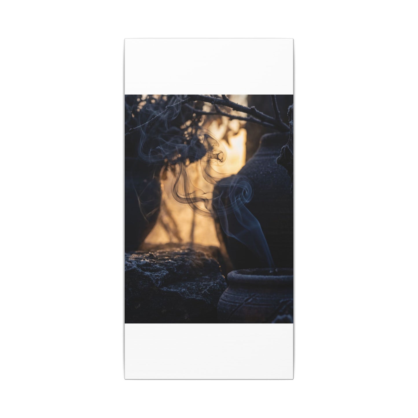 Incense Smoke Canvas Art | Winter Dark Japandi Shadow Zen Art