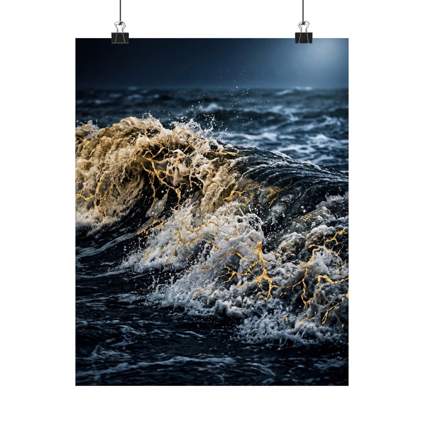 Beautiful Ocean Wave Wall Art Print - Gold Vein Kintsugi Art Print