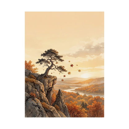Japandi Pine Tree in Golden Hour | Japanese Pattern Wall Art Print