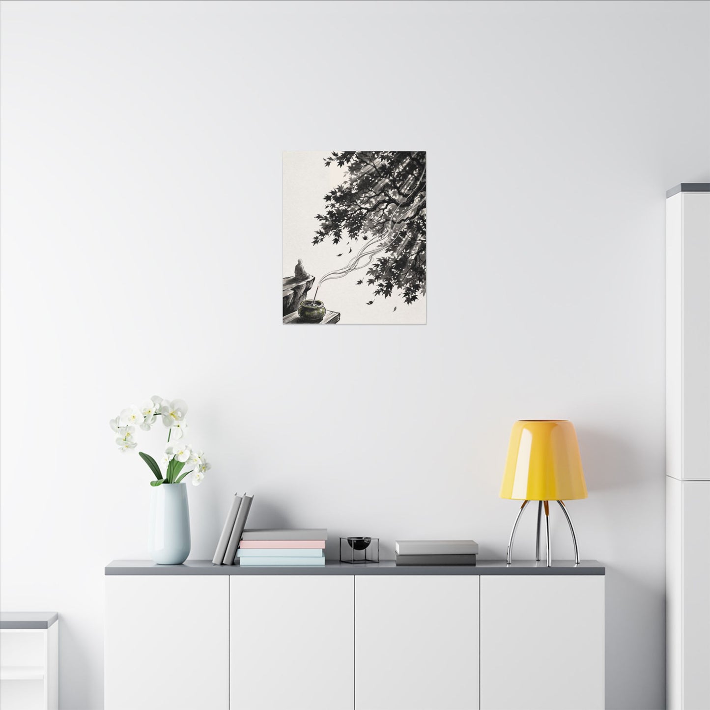 Serene Incense Smoke Canvas Art - Ukiyo E Inspired Zen