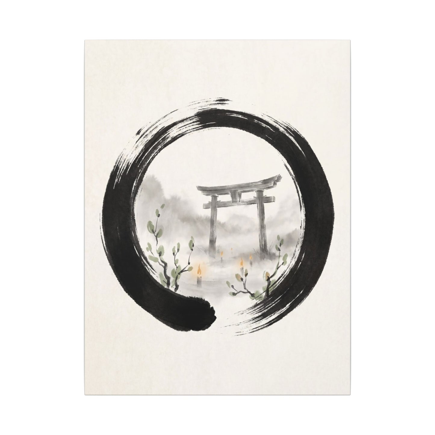 Spring Torii Gate Enso Canvas Art | Tranquil Decor