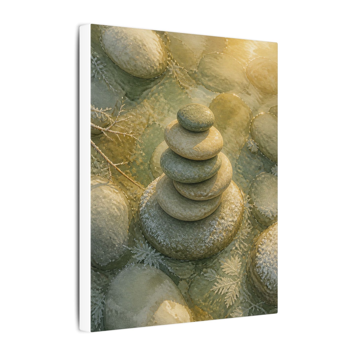 River Stones Watercolor Canvas Art | Elegant Japandi Art