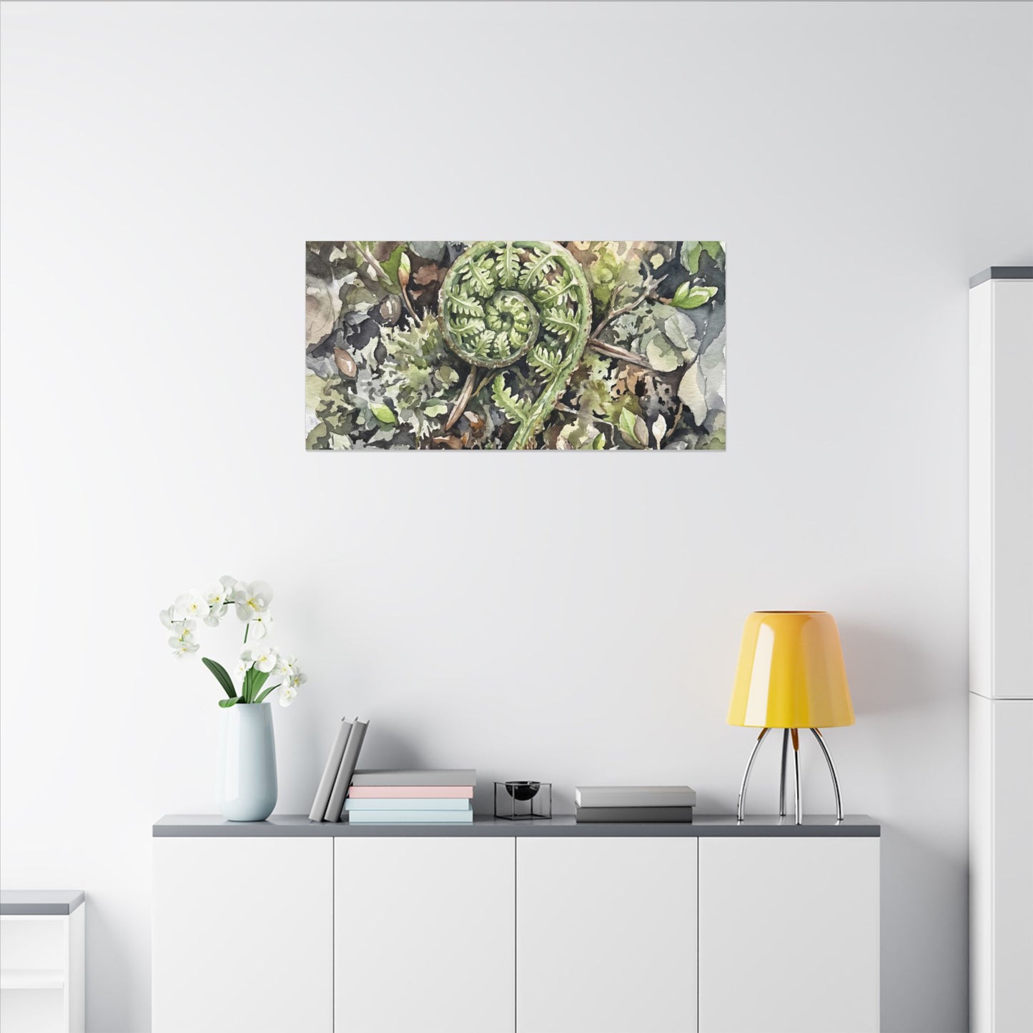Fern Unfurling Spring Canvas Art | Japandi Neutral Design