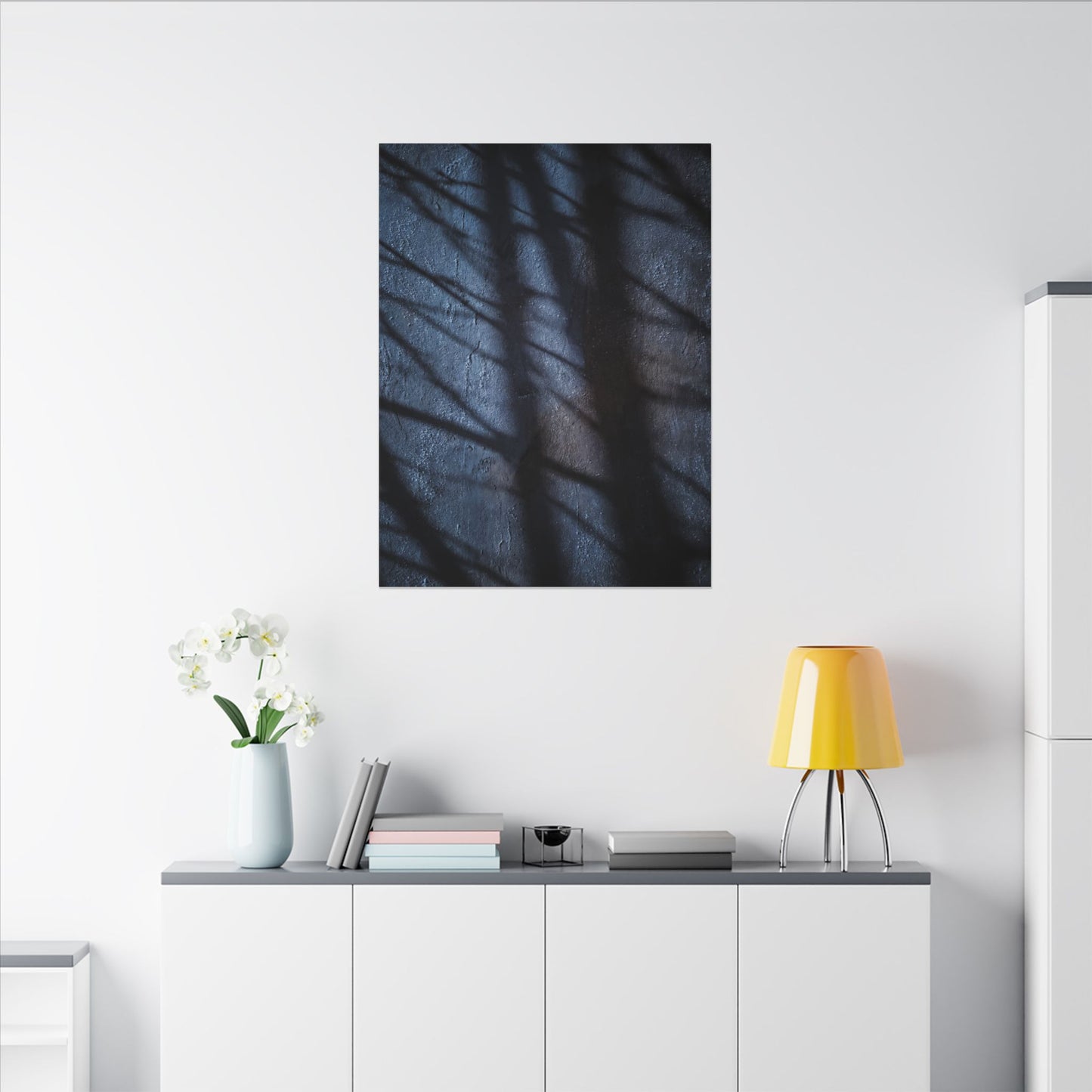 Dark Japandi Shadow Play in Moonlight | Moody Minimal Canvas Art