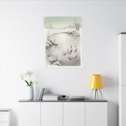 Koi Pond Minimal Line Canvas Art | Cozy Japandi Art