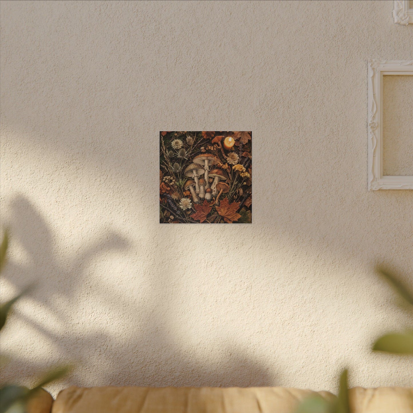 Autumn Dried Flowers Mushroom Illustration Canvas Art | Earthy Decor