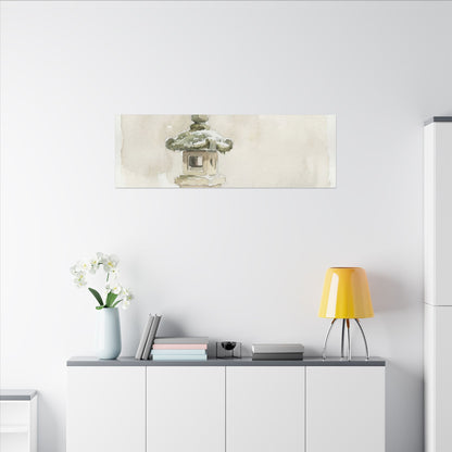Stone Lantern Winter Canvas Art | Japandi Earthy Design