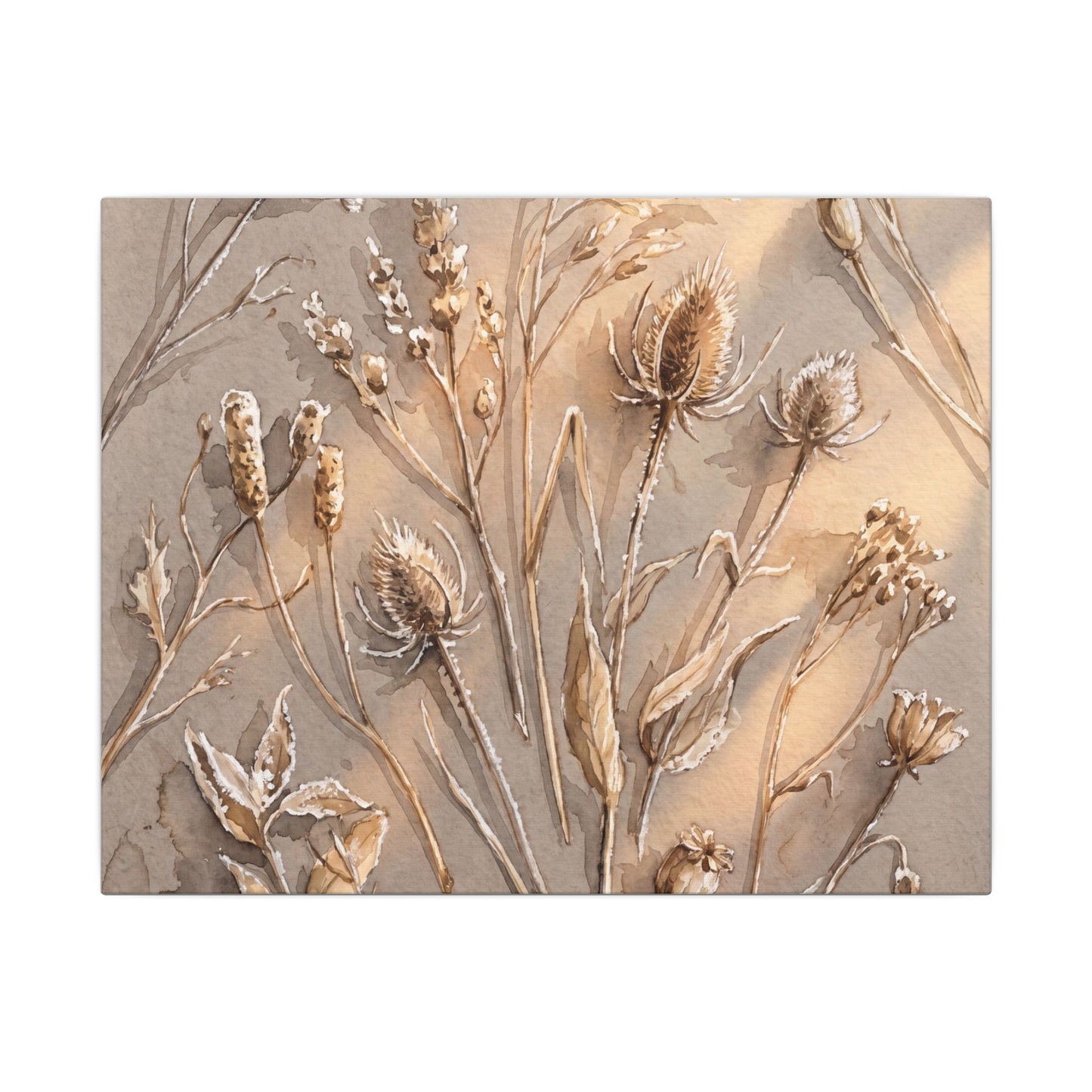 Japandi Dried Flowers in Golden Hour | Watercolor Canvas Art