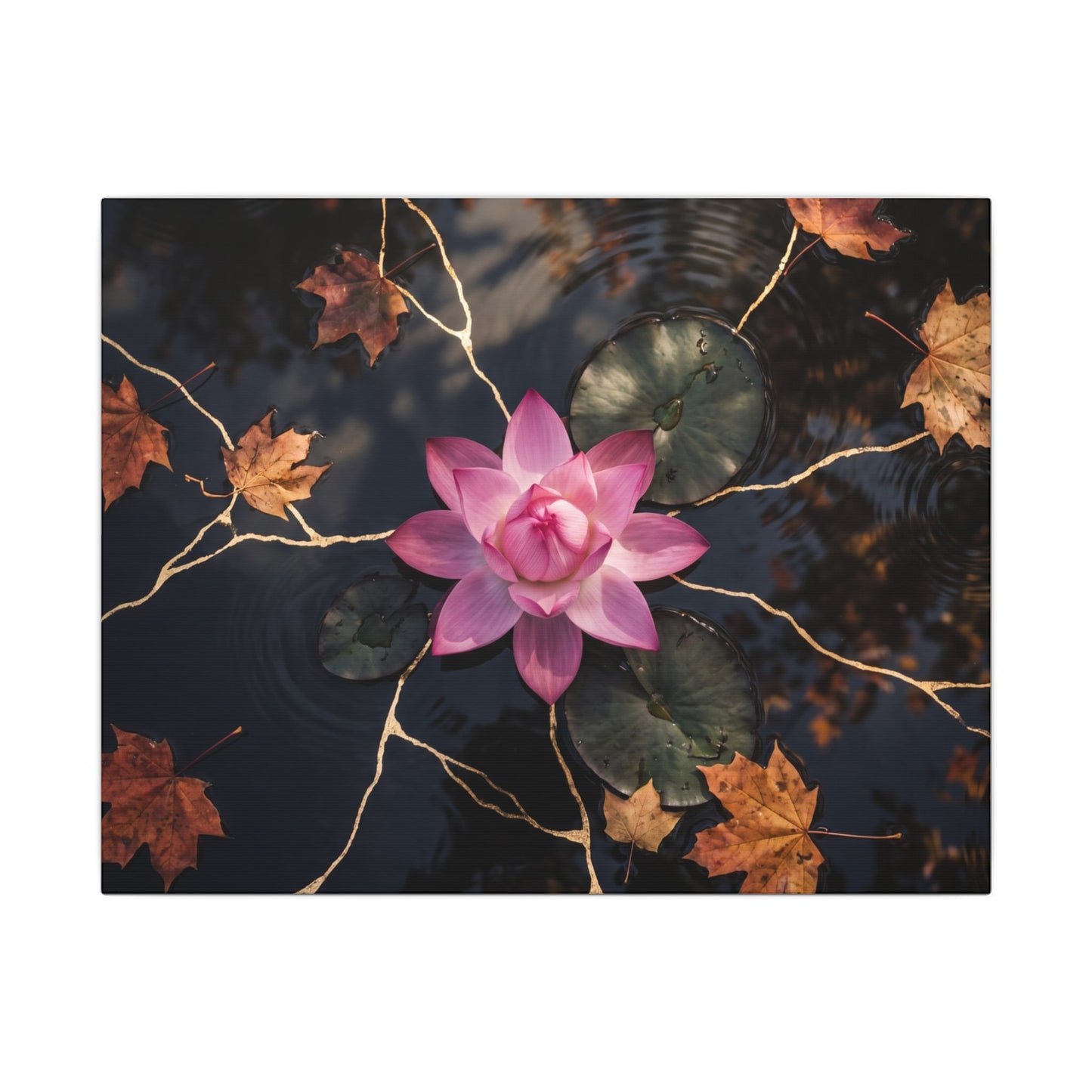 Ma Lotus Flower Canvas Art - Kintsugi Gold Vein