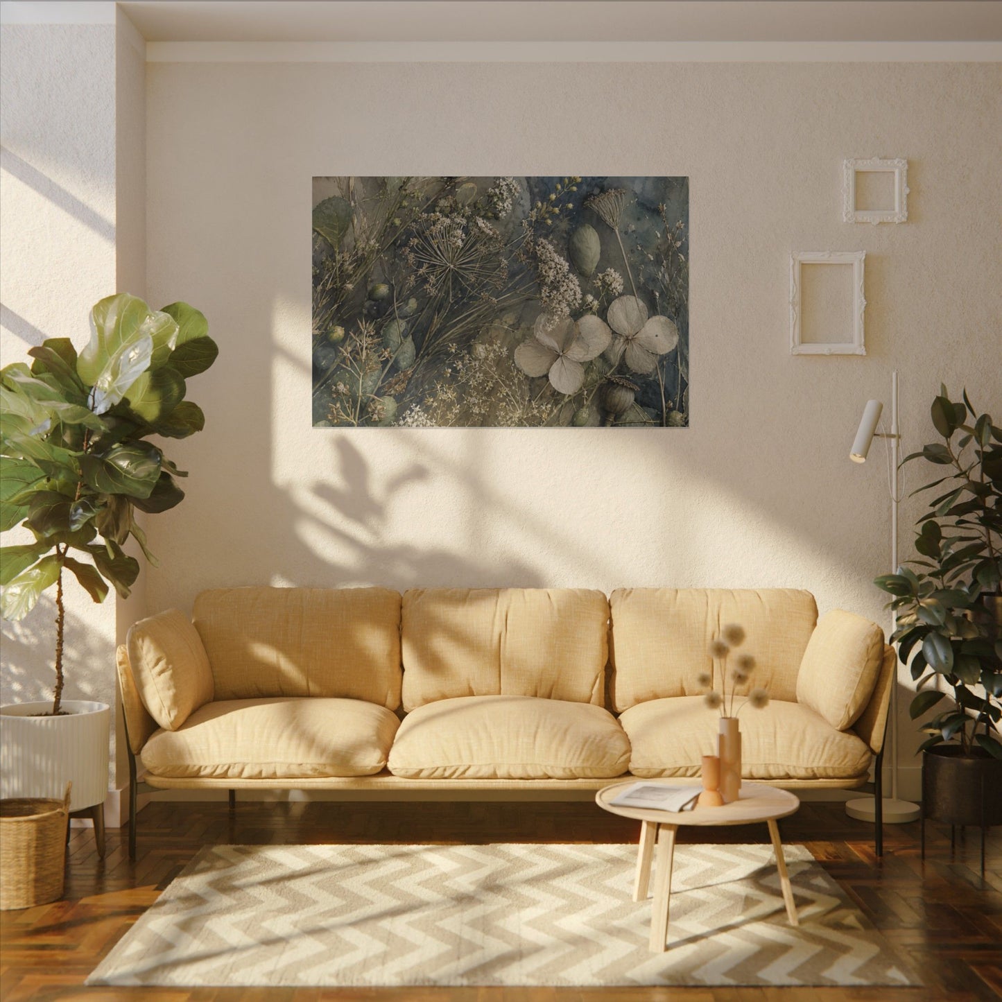 Japandi Dried Flowers in Moonlight | Watercolor Canvas Art