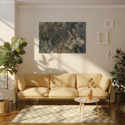 Japandi Dried Flowers in Moonlight | Watercolor Canvas Art