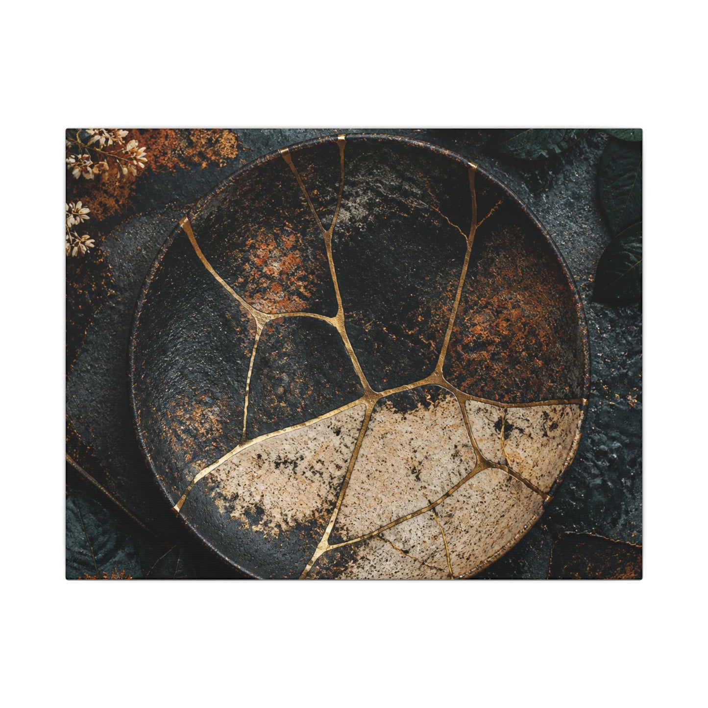 Kintsugi Rust Patina in Dawn | Gold Repair Canvas Art
